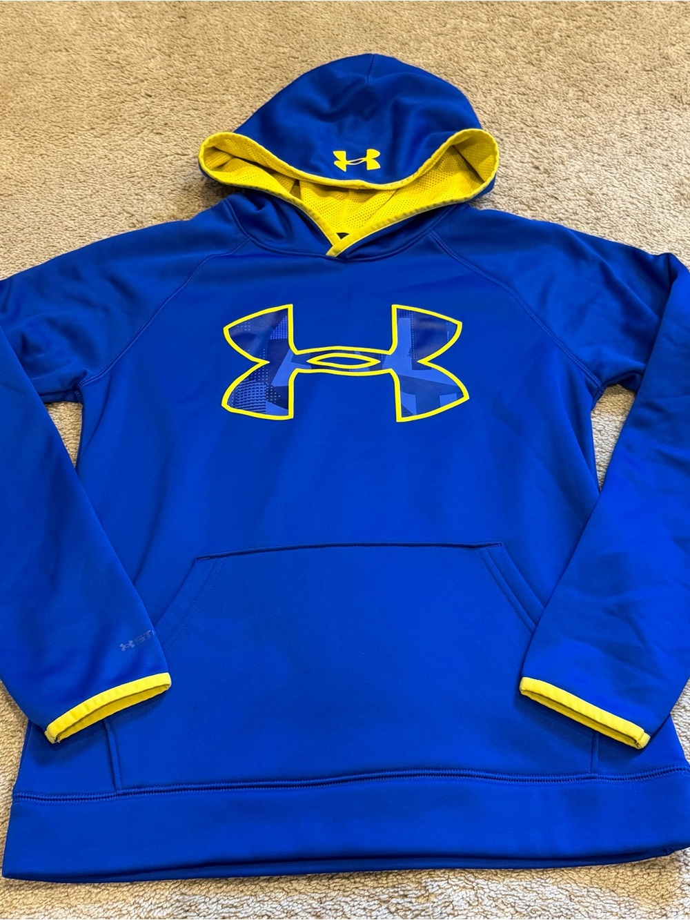 Under Armour Kids YL Blue Hoodie with Yellow Accents